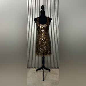Women’s Adrianna Papell Brown Sequin Sheath Dress Size 6 Small Nylon Polyester